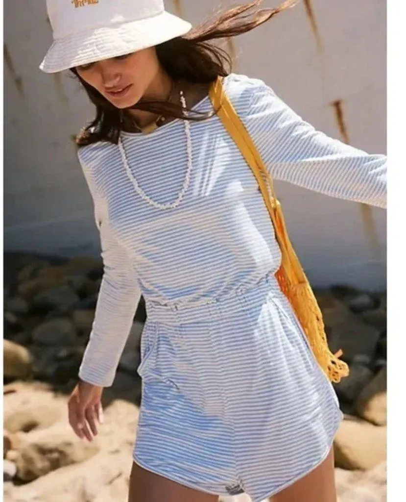 FREE PEOPLE Yvette Striped Romper in Chambray Size X-Small