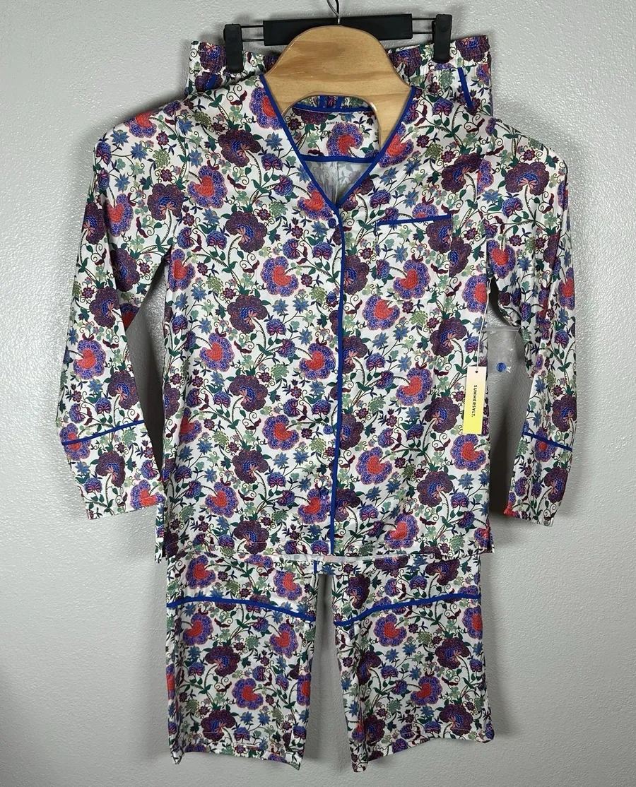 NEW Summersalt Cloud 9 Silky Satin Floral Pajama Set Small Button Up Shirt Pants