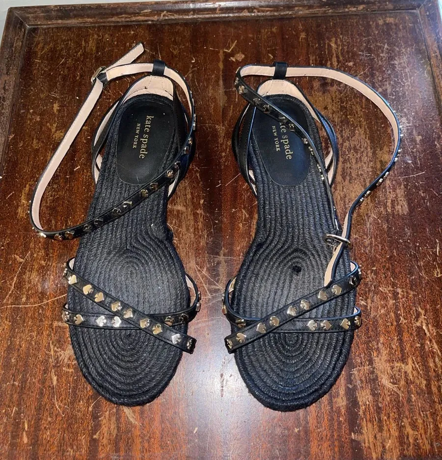 kate spade New York Black Studded Strappy Flat Sandals