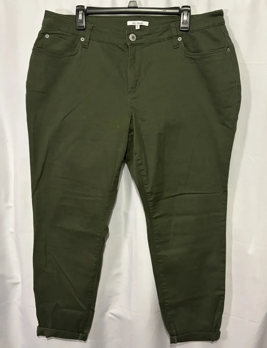 STS Blue Olive Green Darren Girlfriend Mid Rise Jeans Stretch Cuffed 32 / 14