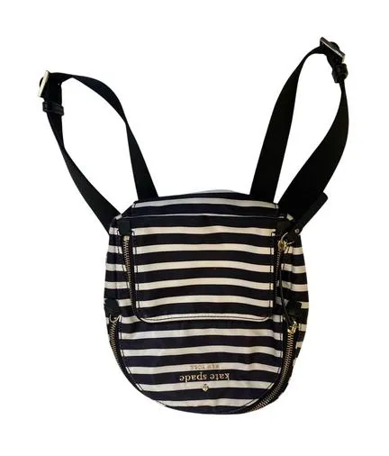 Kate Spade Black & White Striped Mini Backpack OS Zip Closure Pockets Designer