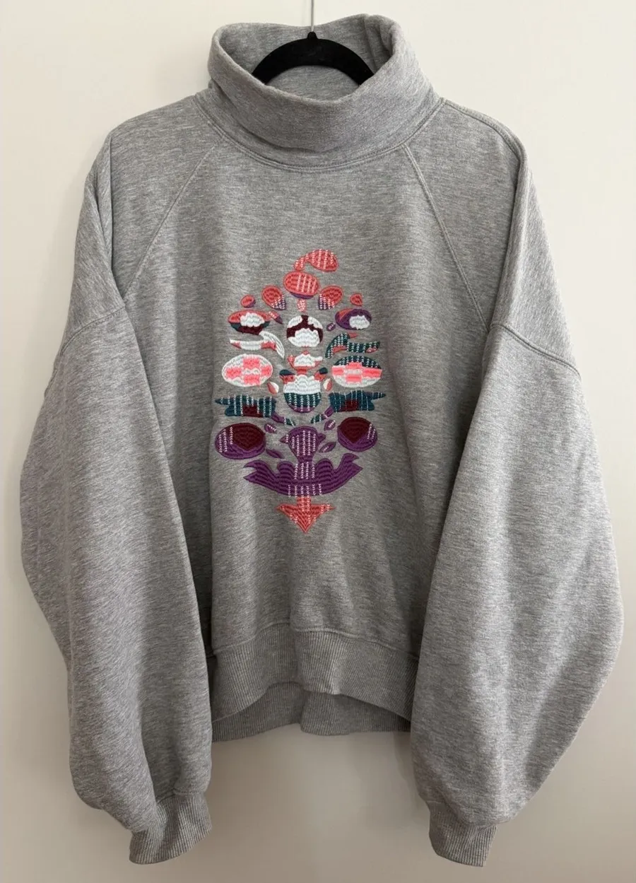 Free People Movement On Your Mark Mock Neck Sweatshirt Gray Women's Size Small