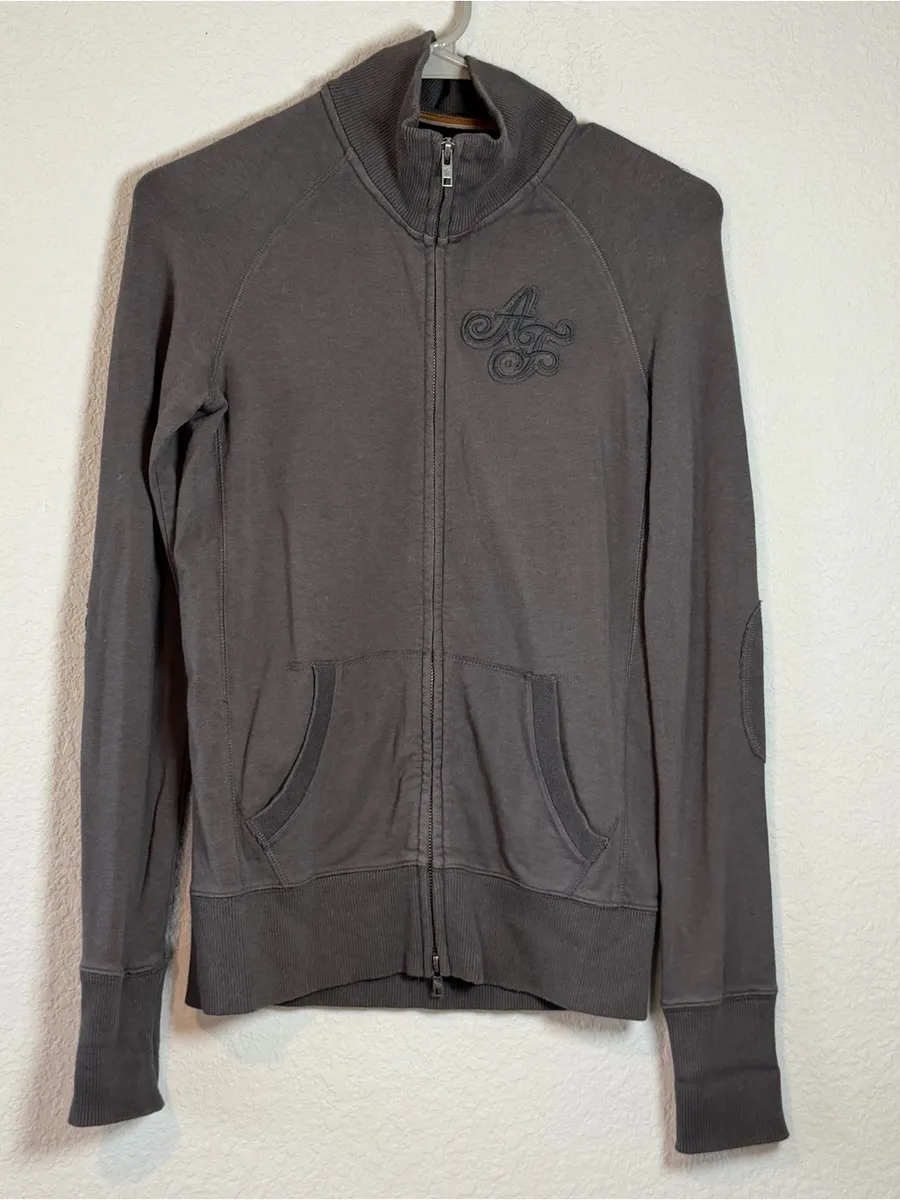 Y2K Abercrombie & Fitch Gray Full-Zip Hoodie Patchwork Embroidered