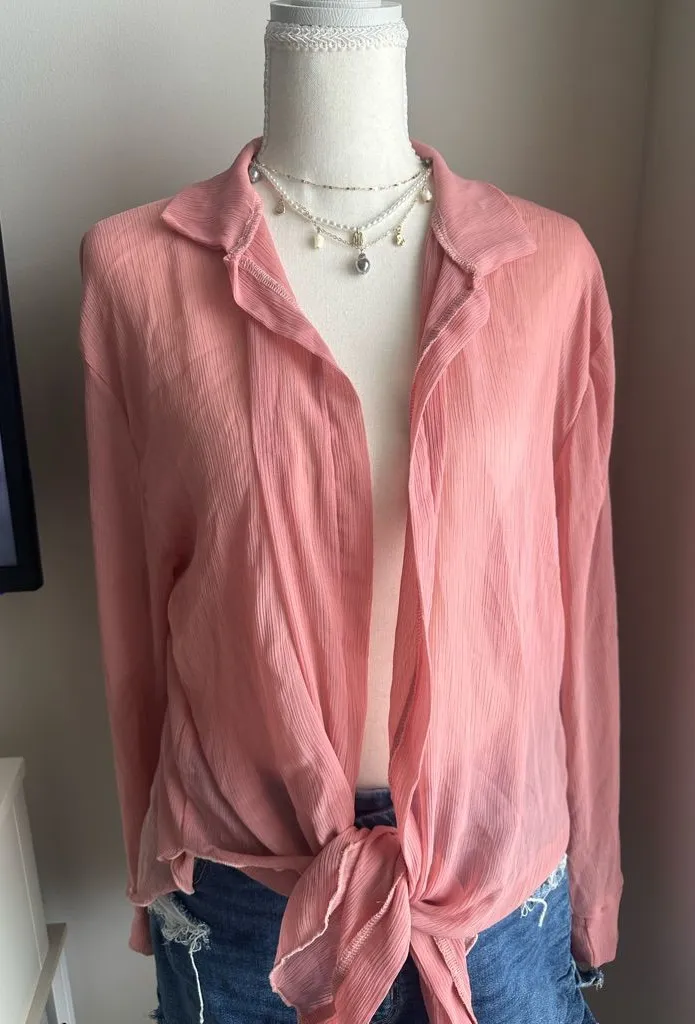 Light Pink Tie-Front Women's Swim Coverup