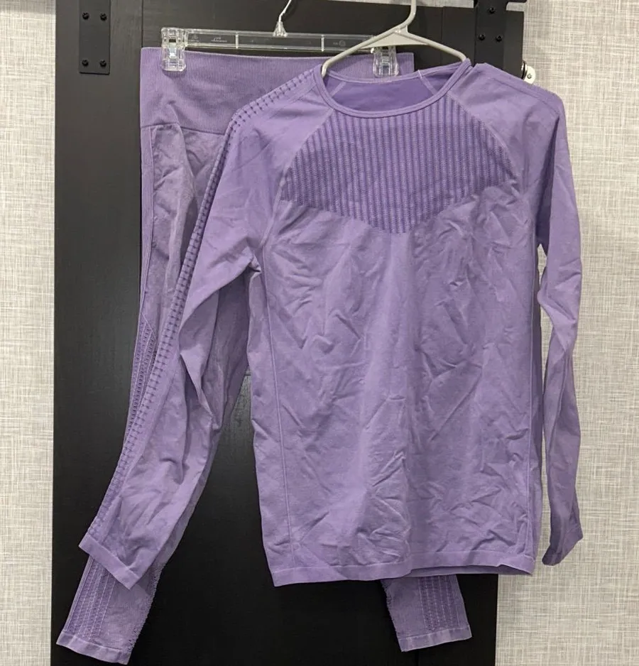 Fabletics Lavender Seamless Long Sleeve Top and Leggings Set size L/XL