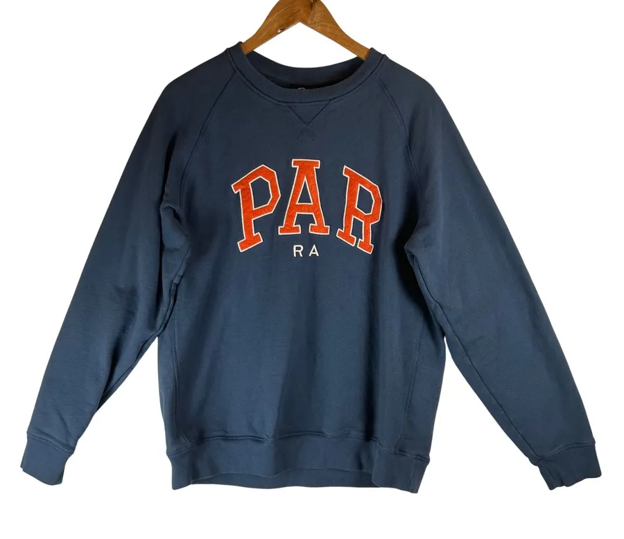 By Parra Womens Blue Orange Educational Crewneck Sweatshirt Large