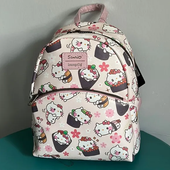 New Loungefly Hello Kitty Sushi Rolls Graphic Vegan Leather Mini Backpack