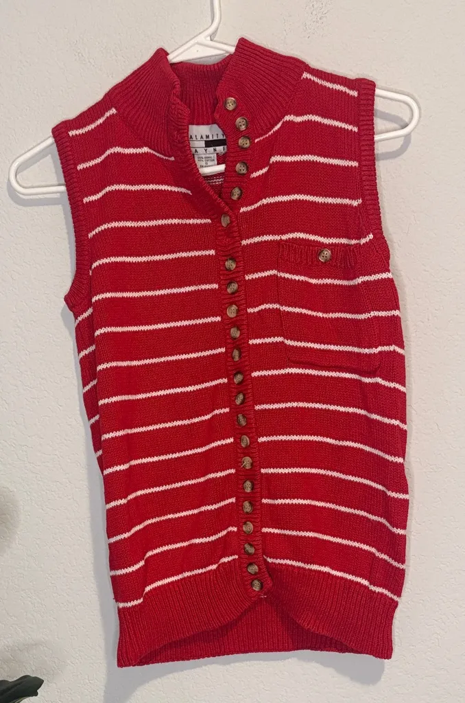 Vintage Calamity Jayne Red and white striped knit Sweater Vest small