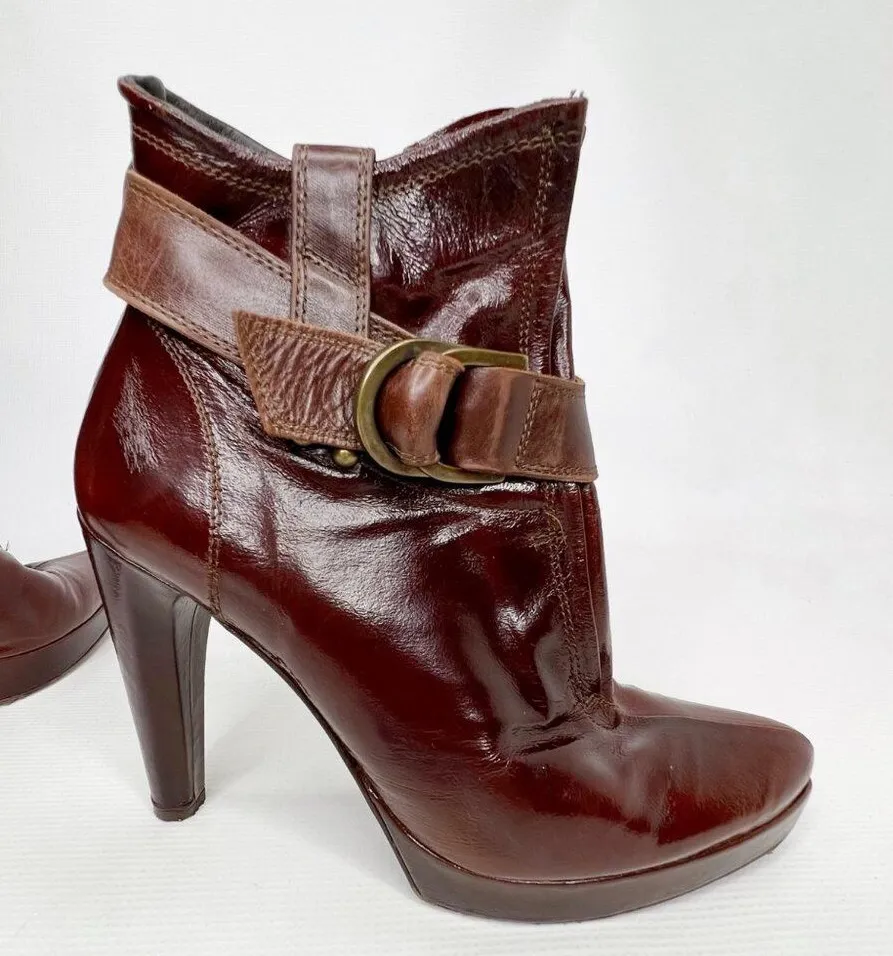 ANTIK DENIM Burgundy Brown Ankle Slip On Ankle Boots 7