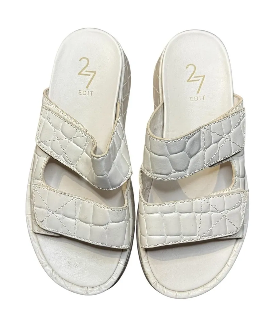 27 Edit Shoes Womens Size 7.5 White Leather Marcela Slide Sandals Wedge Platform