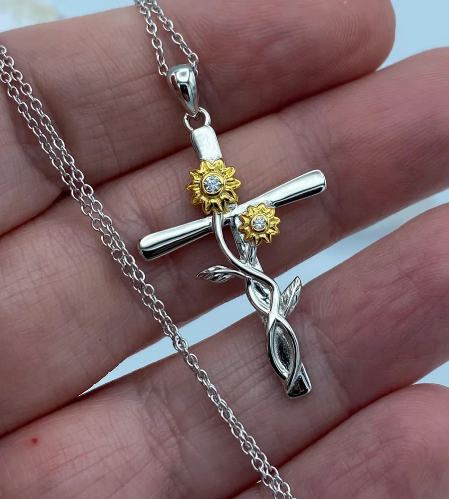 And Gold Sunflower CZ Cross Necklace