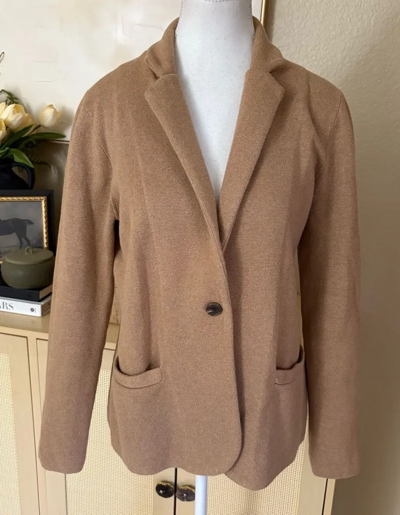 J. CREW Tan Knit Cotton Schoolboy Sweater Blazer Size Small