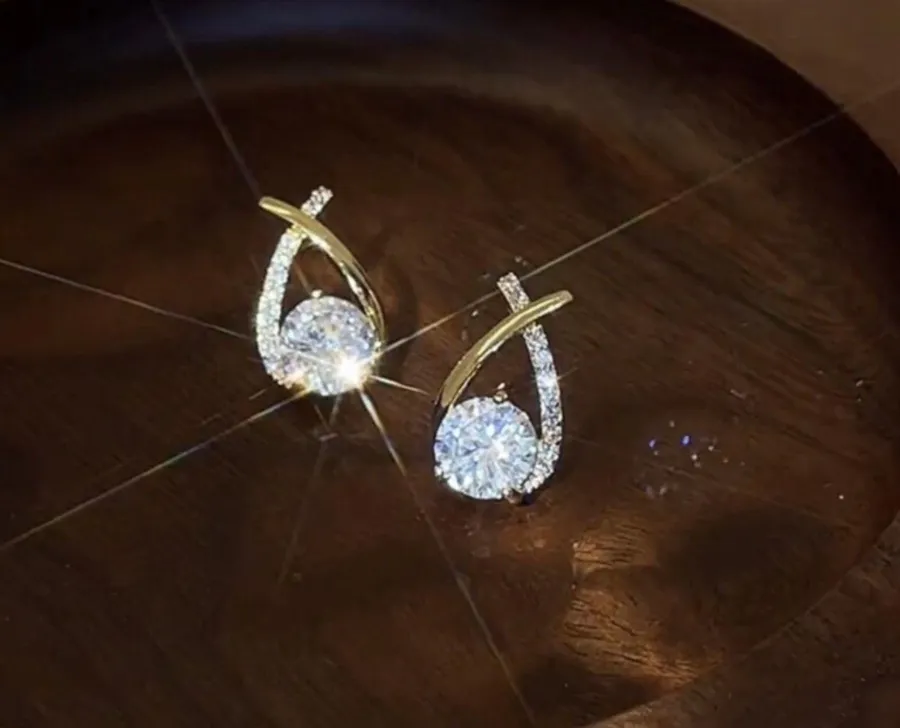 18K Gold Plated CZ Diamond Stud Earrings for Women