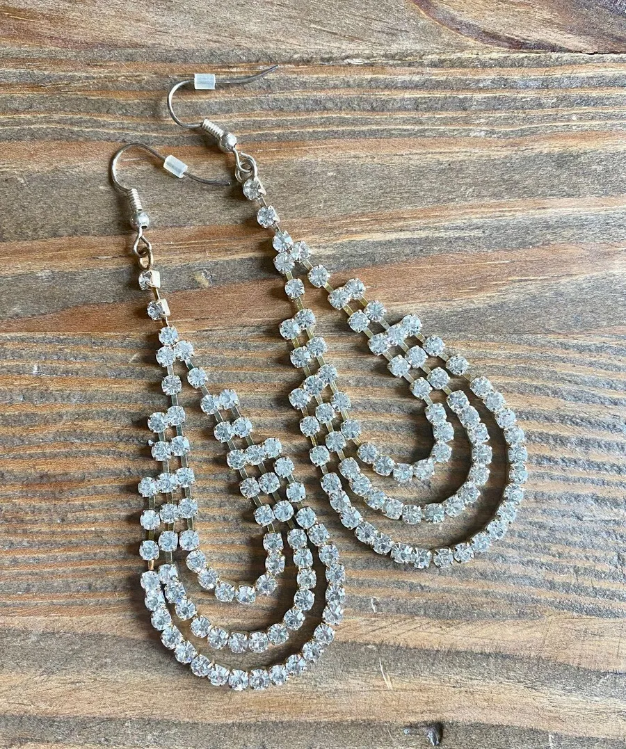 Charming Charlie Gold Strass Drop Statement Earrings