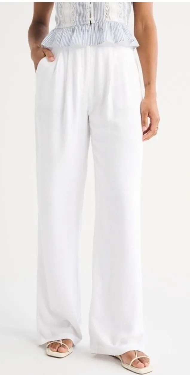 Abercrombie A&F Sloane Linen Blend Tailored Wide Leg Pants White Size 27 4R