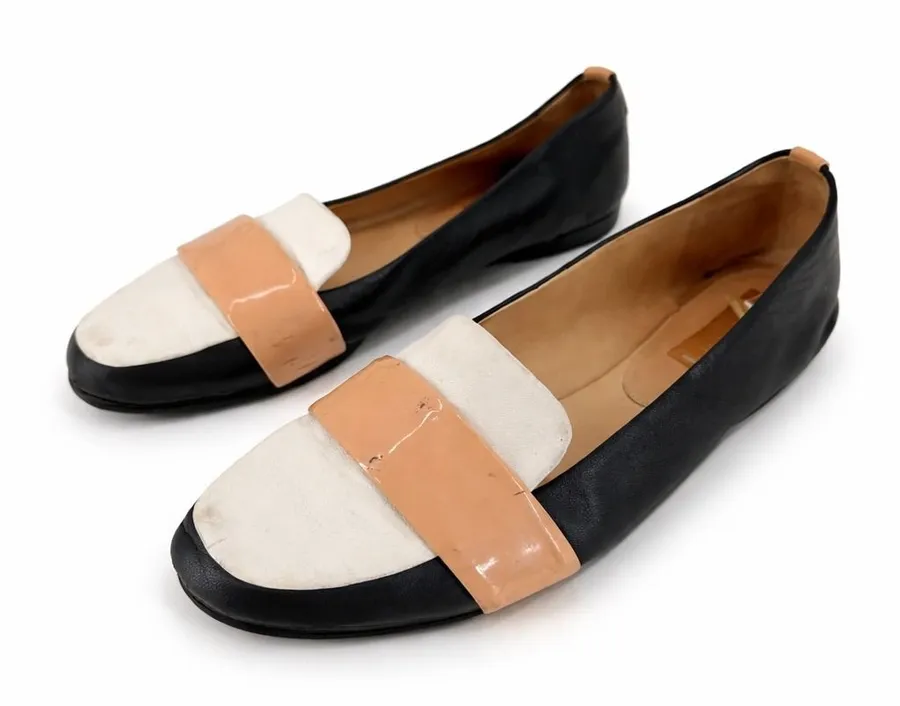 Reed Krakoff Loafers Women Size 6 Black White Tan Leather Colorblock Minimal