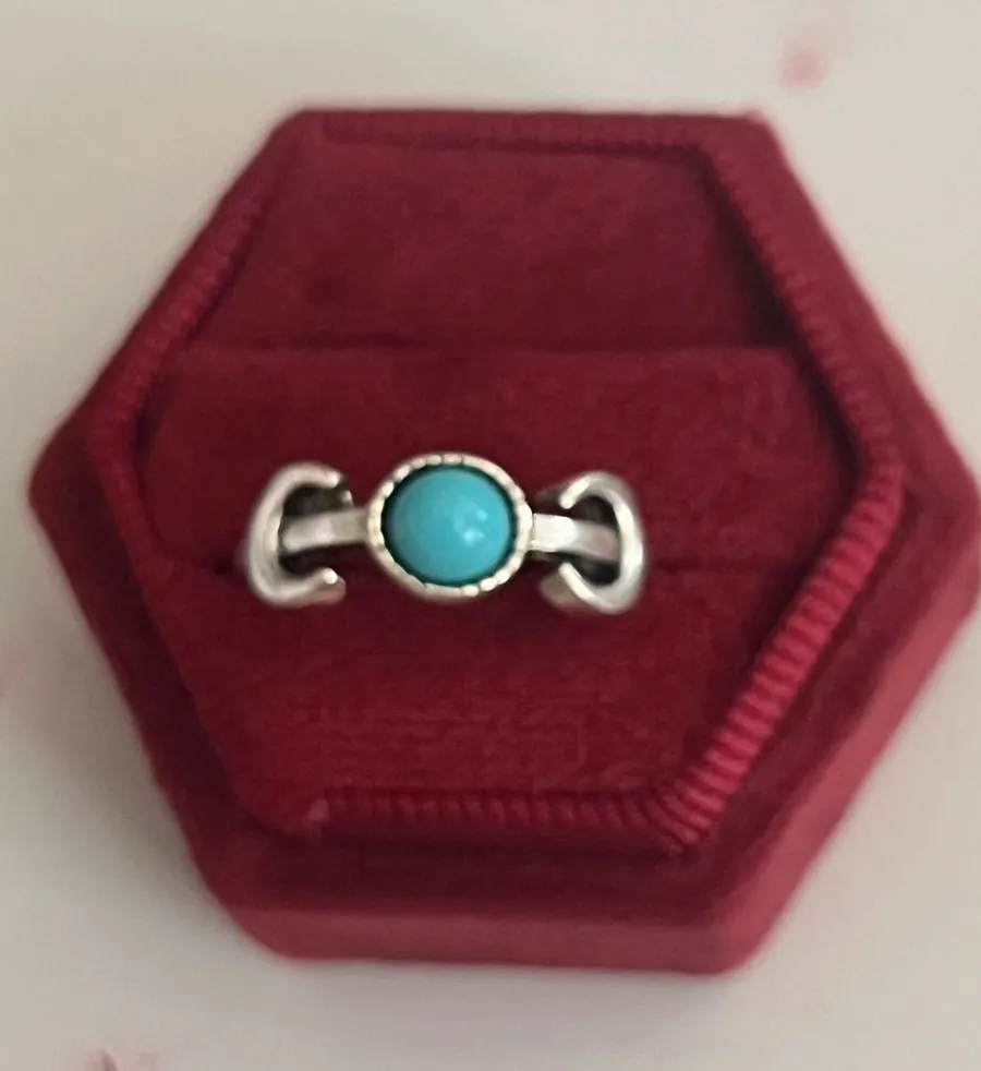 Stainless Steel Silver Bohemian Design Faux Turquoise Statement Ring Size 7 Blue
