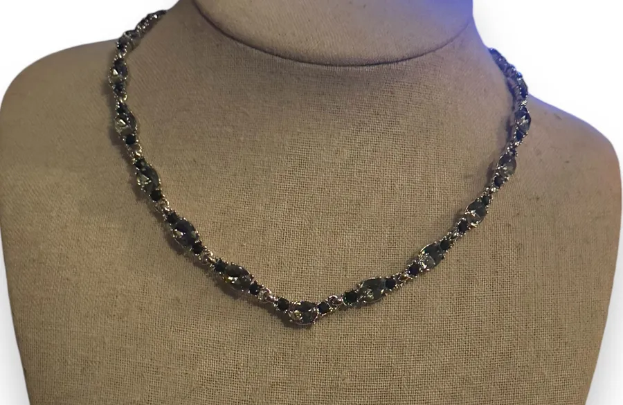 Smokey quartz and black rhinestone necklace Silver