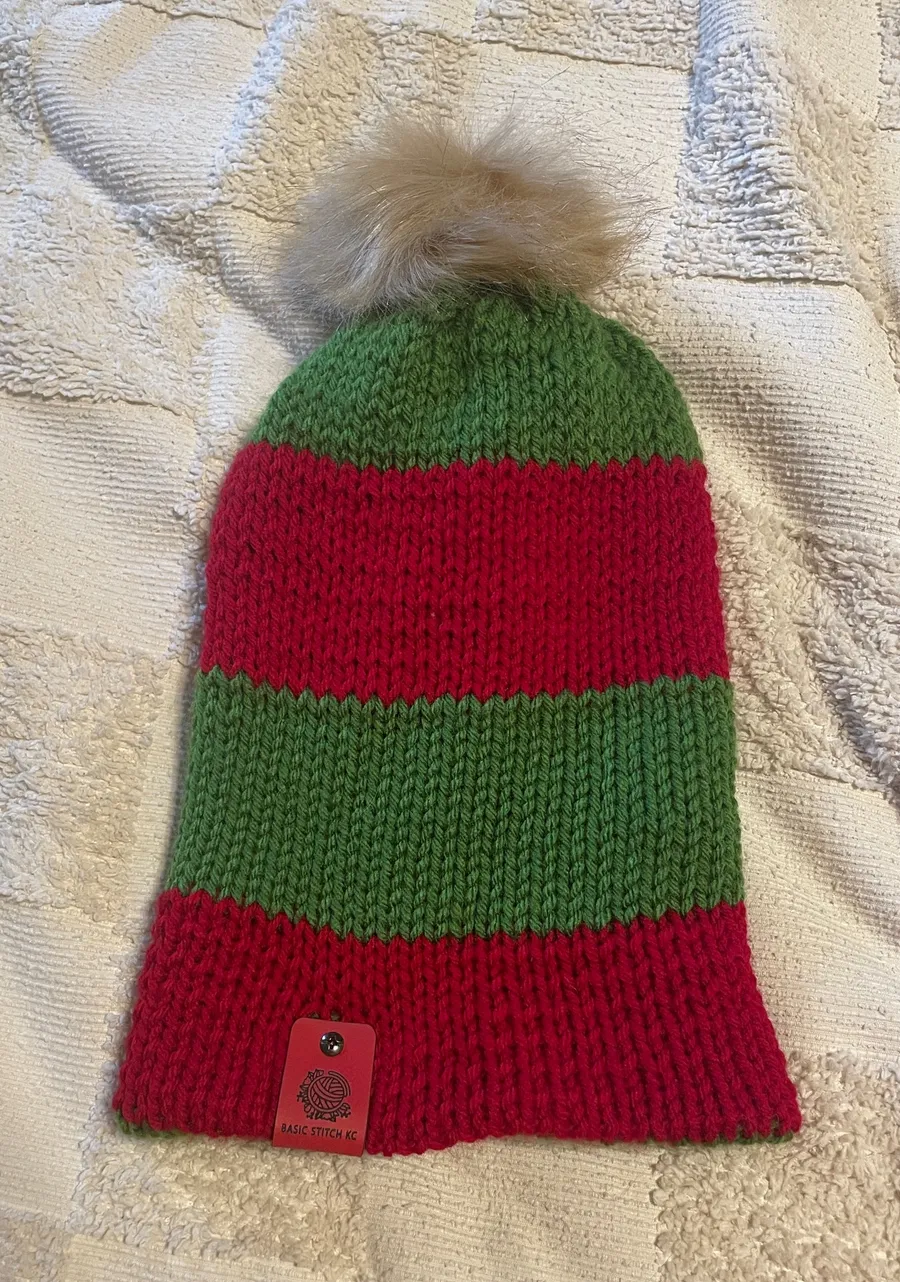Handmade Red and Green Knit Beanie