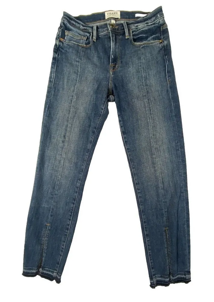FRAME Jeans Womens 26 Fray Split Hem Straight Mid Rise Le Nouveau Stretch Boho