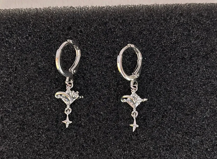 CZ Star Love Heart Dangle Drop Earrings for Women Silver