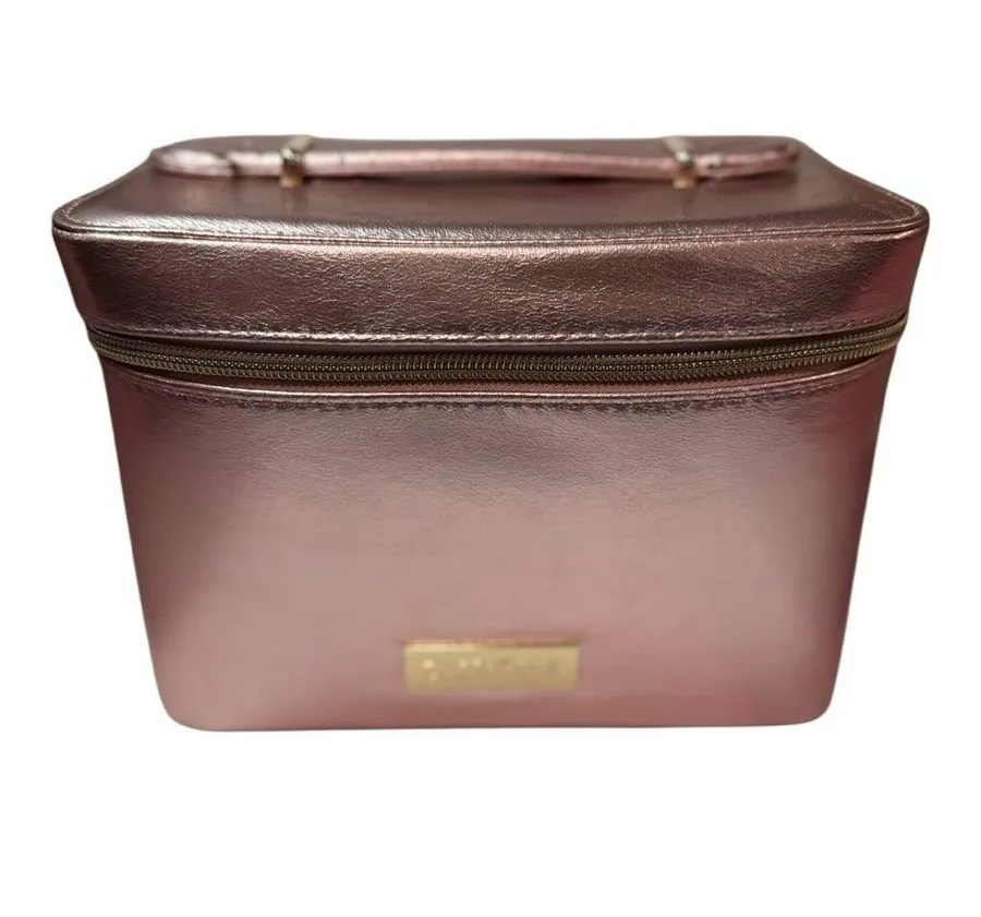 Lancôme Metallic Rose Gold Cosmetic Train Case | NWOT | Large Vanity Organizer Pink