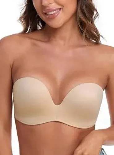 HACI Push Up Strapless Bra Beige Nude Seamless Non