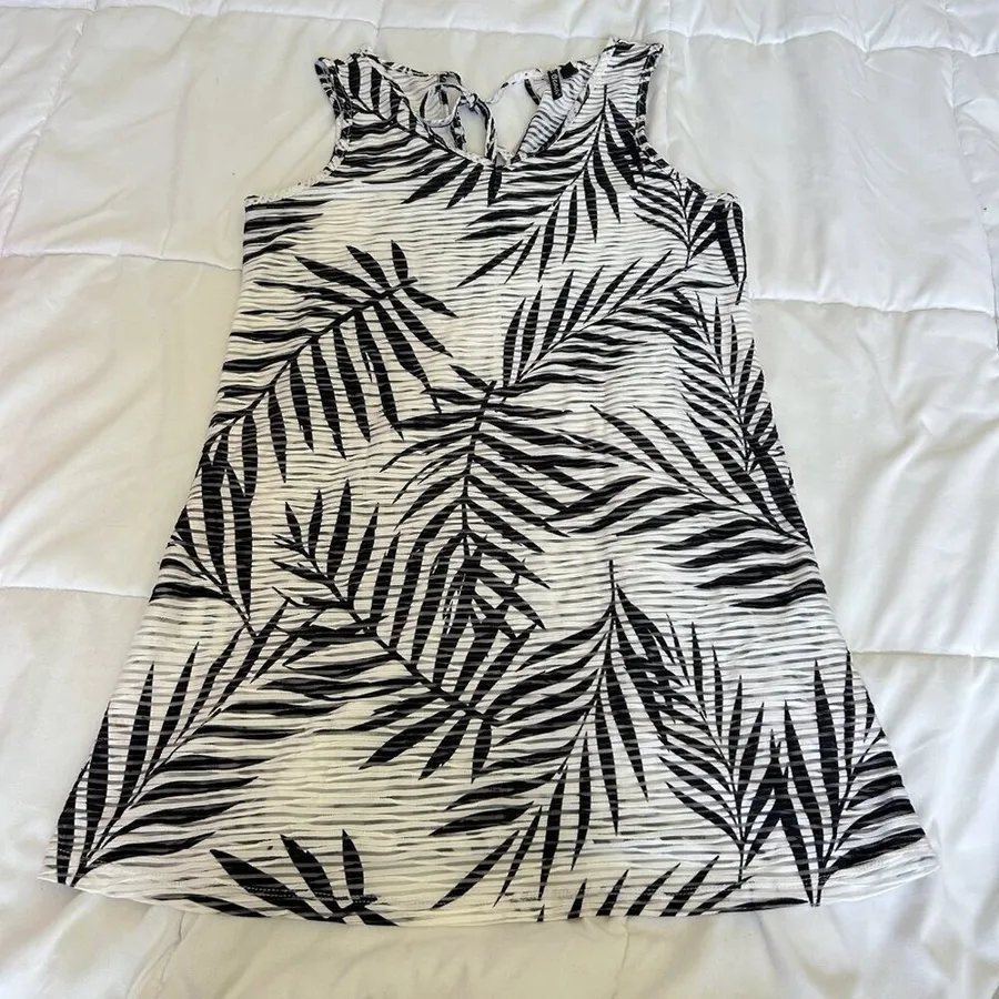 Pacific Beach Womens Small White Blue Tropical Sleeveless Cover Up Dress Tie