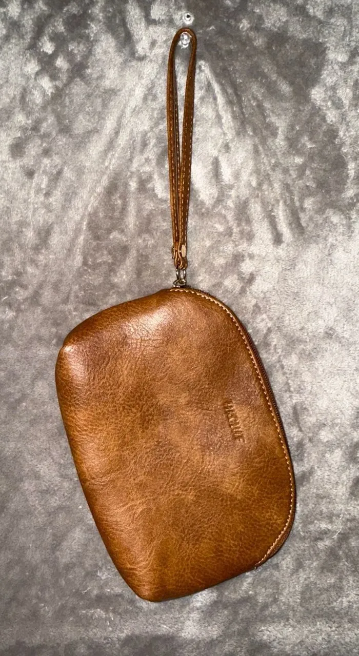 Hkcluf Brown Faux Leather Wristlet Pouch