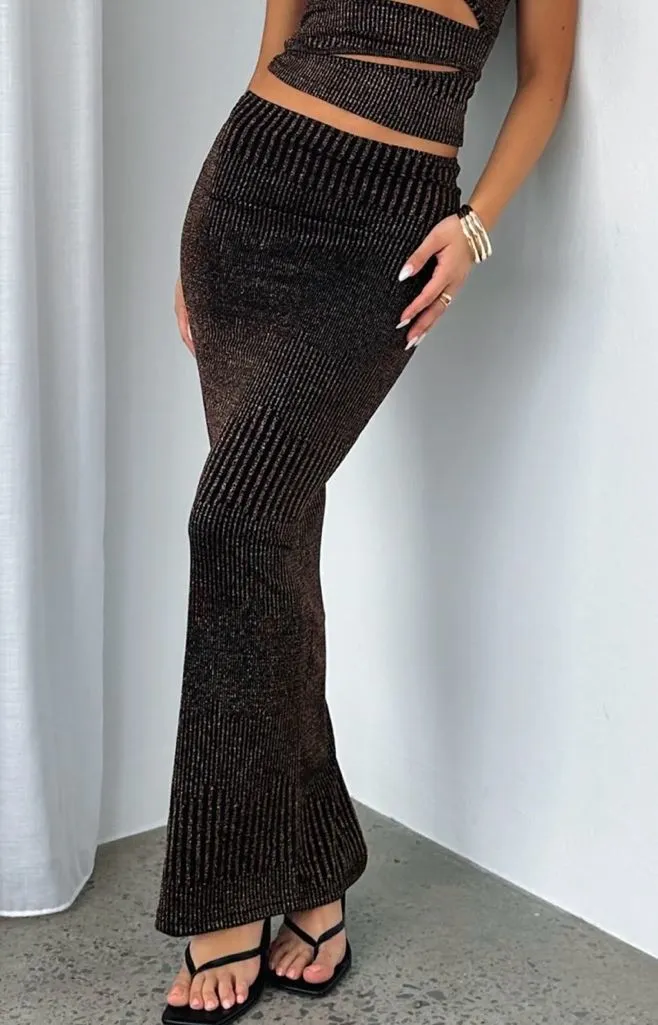 Elegant Bronze and Gold Women's Maxi Skirt NWT