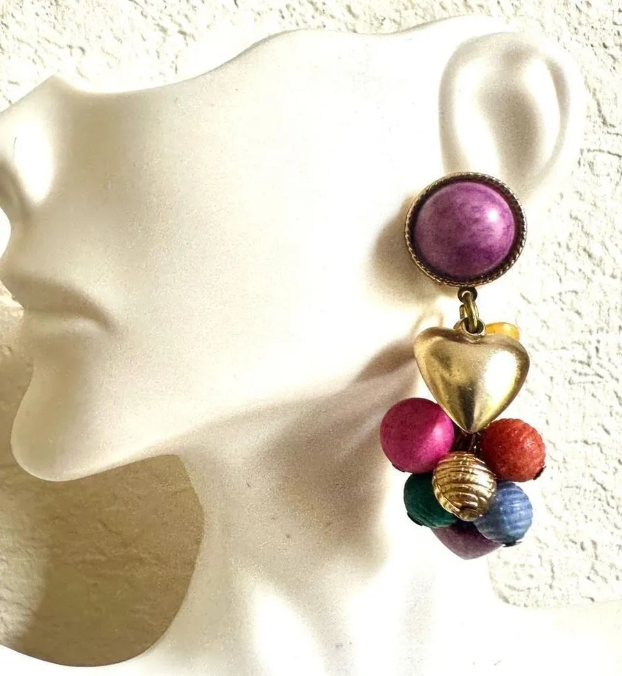 Colorful heart beaded dangling earrings
