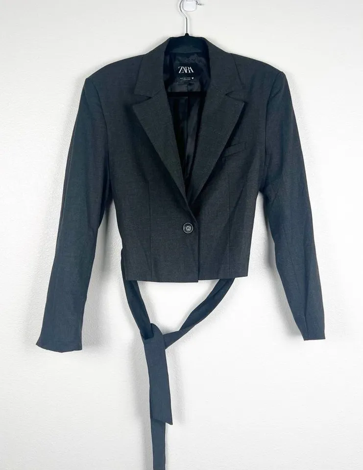 Zara Single Button Lined Belted Blazer Sz S