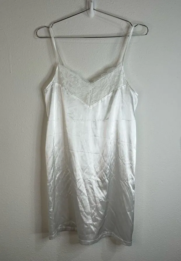 Unbranded White Satin Slip Dress with Lace Trim