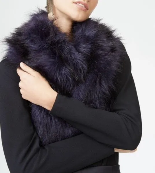 Club Monaco Faux Fur Pull Through Scarf Black Collar Stole