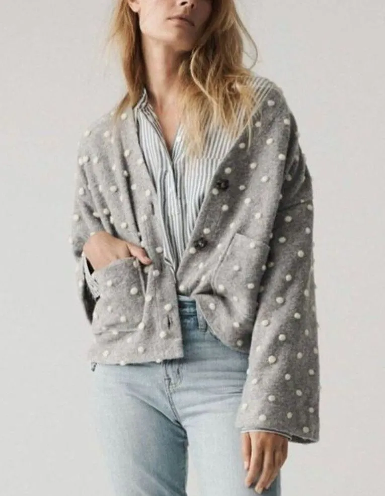Madewell AG245 Texture & Thread Boxy Bobble Cropped Cardigan Small Polka Pom
