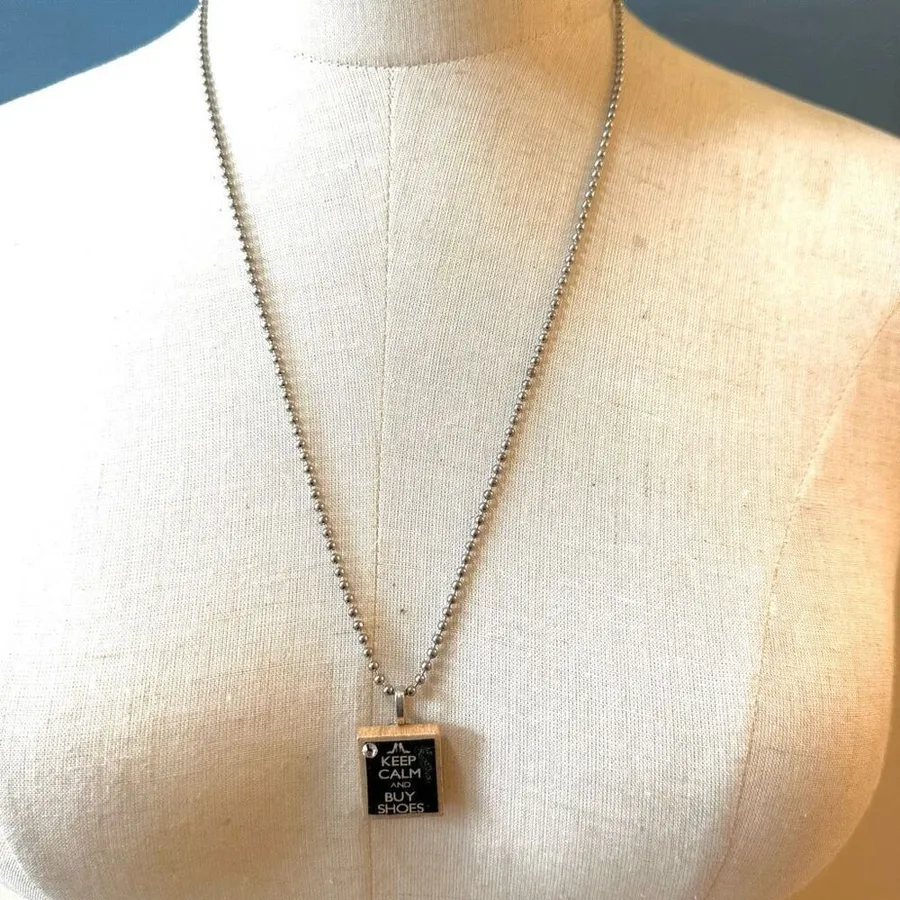 Keep calm and buy shoes scrabble tile pendant necklace