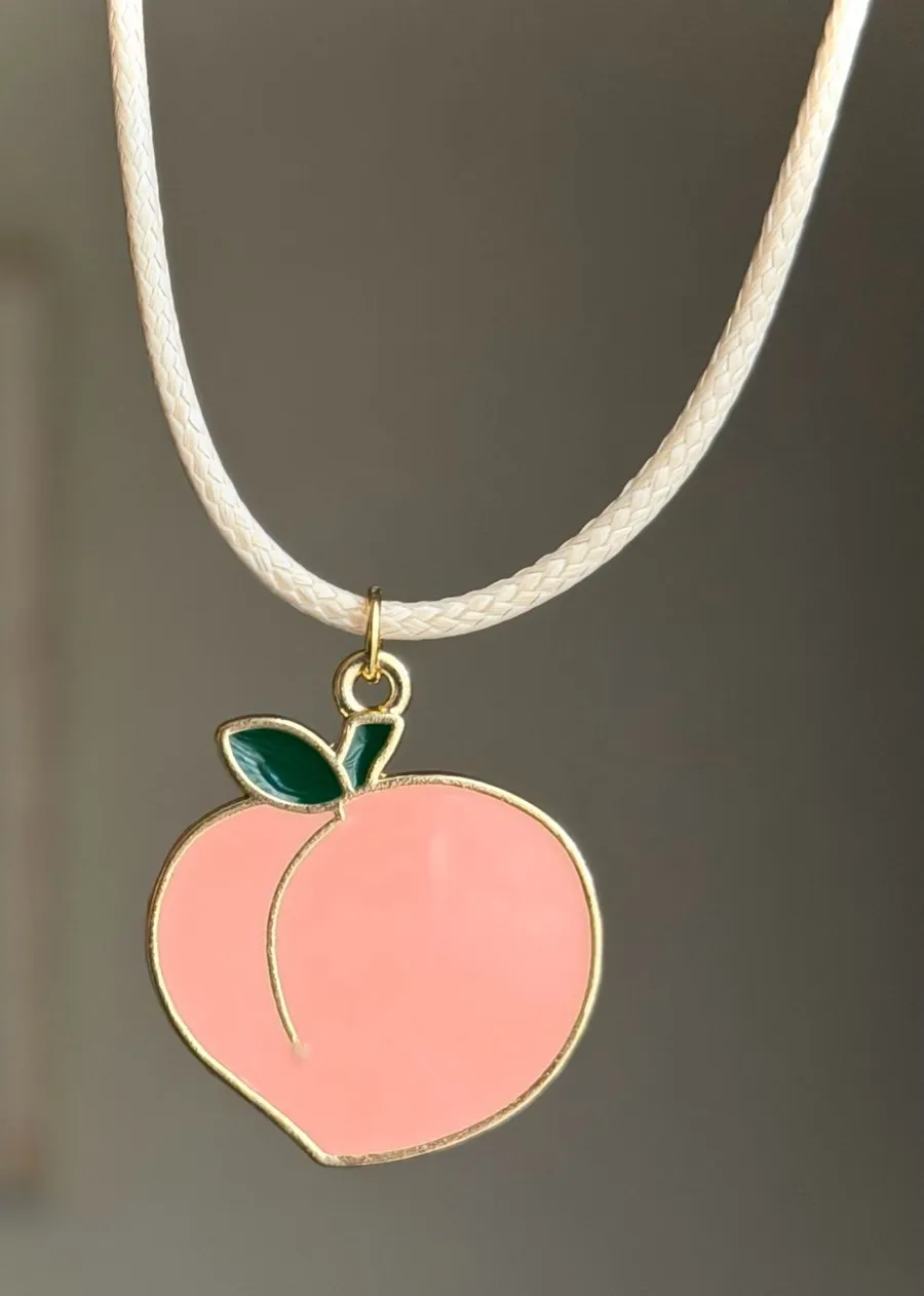 Handmade peach fruit Kawaii y2k funky pop style necklace🍑