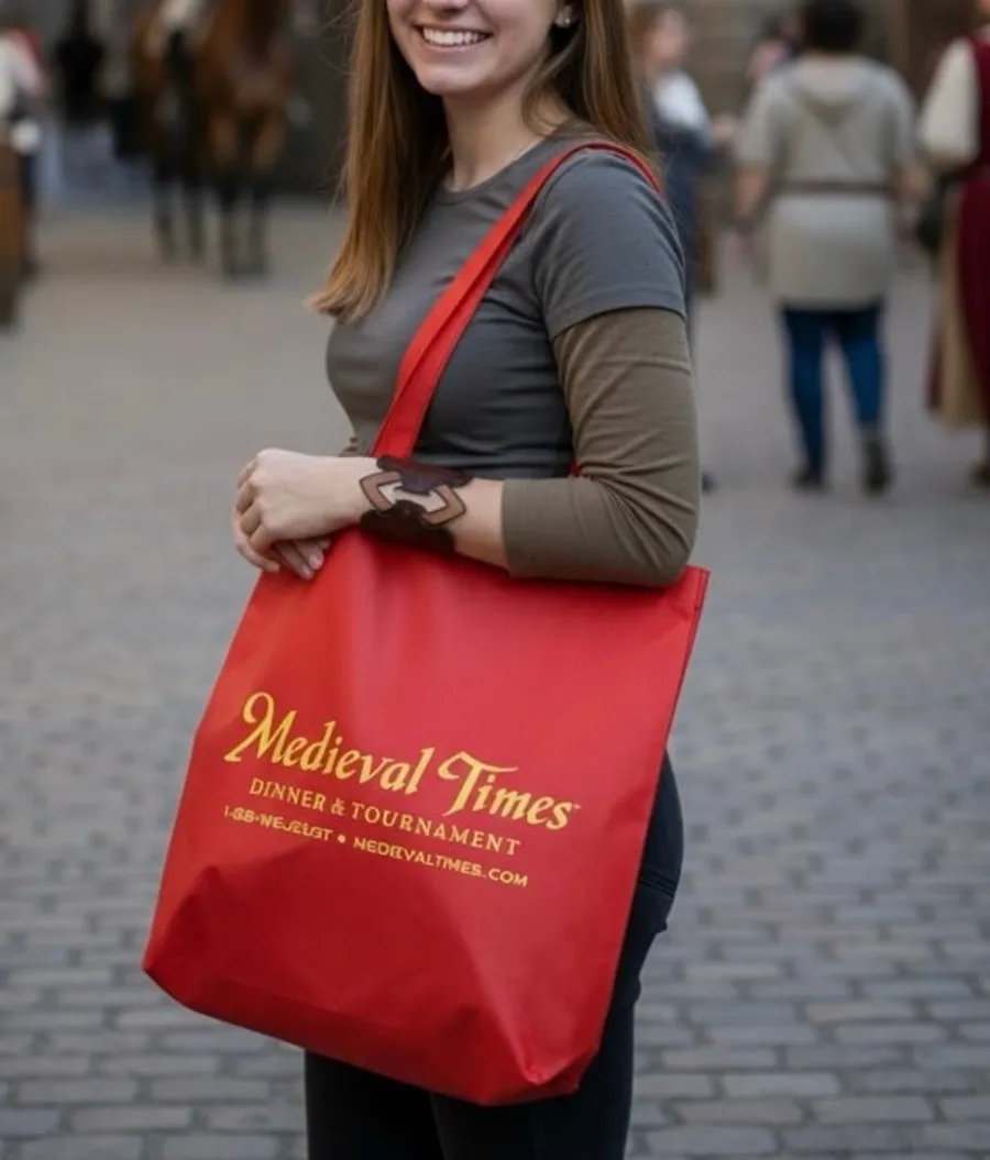 Medieval Times Dinner & Tournament Red Gold Logo Reusable Tote Bag
