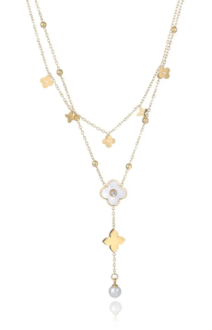 Elegant Layered Golden Luxe Clover Charm Necklace Gold