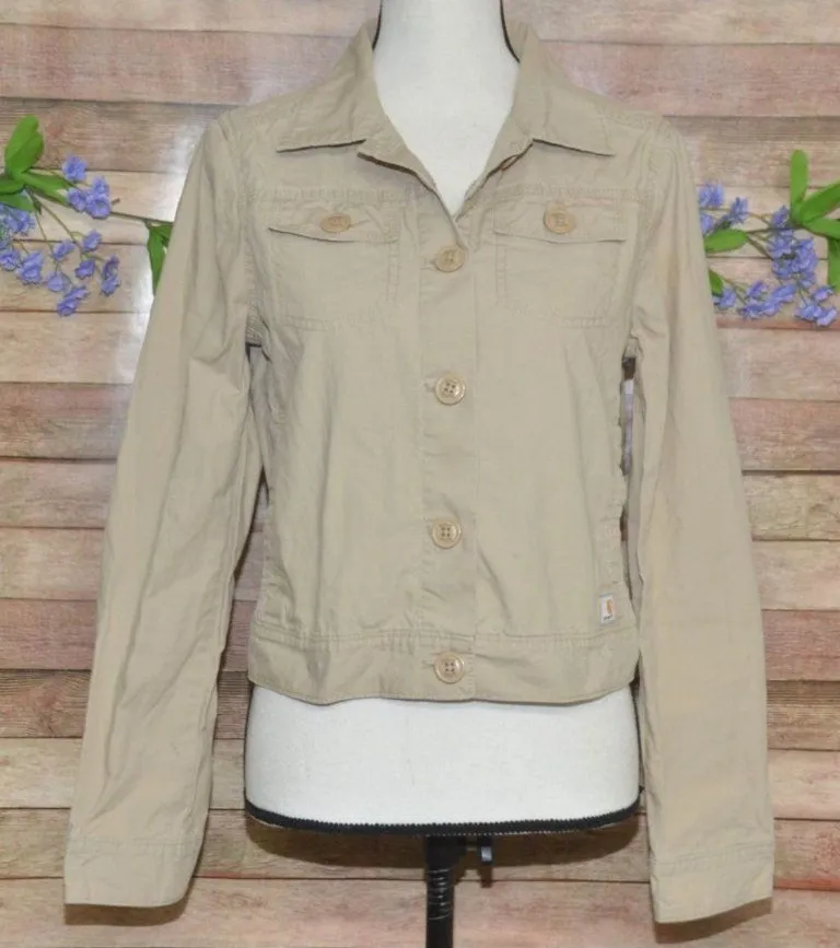 Carhartt WJ026 Womens Small Trail Jacket Tan Cotton Canvas Workwear Button Front