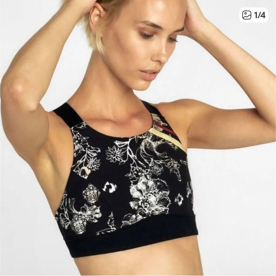 Free People Movement Freestyle Sports Bra Black Cream Floral S Yoga Balletcore
