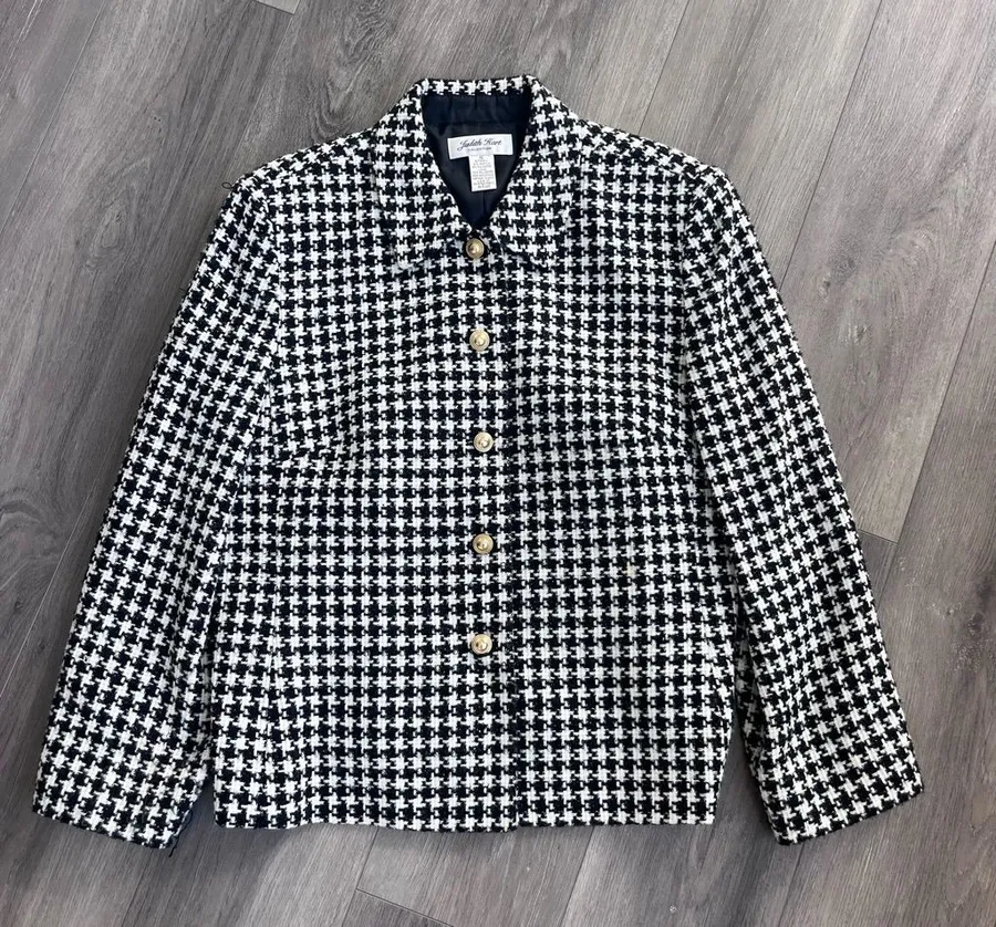 Vintage Judith Hart Blazer Jacket Houndstooth 16 Black