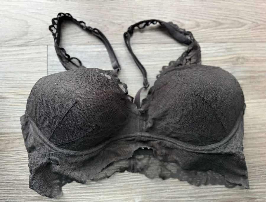 PINK Victoria's Secret Black Lace Lightly Lined Bralette Bra Size Large