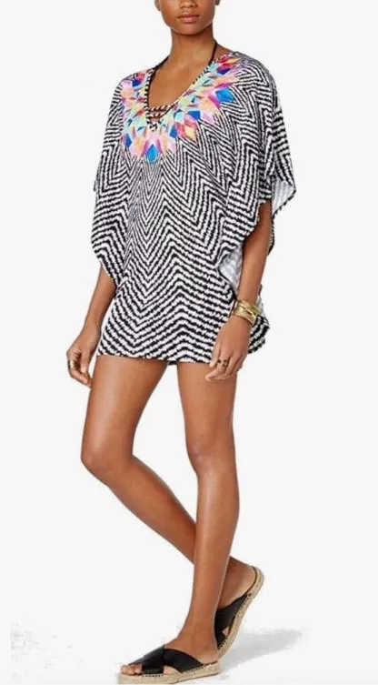 NEW Bar III Feather Daze Caftan Tunic Swimwear Cover up M $64