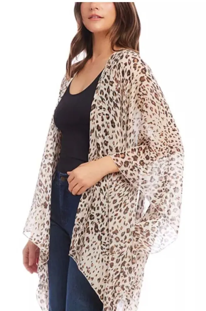 Karen Kane Animal Print Sheer Cover-Up Jacket Kimono Leopard small/medium