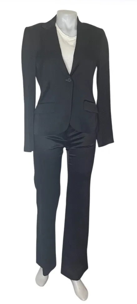THEORY Black Pantsuit One Button Blazer Satin Finish Flared Womens Size 4