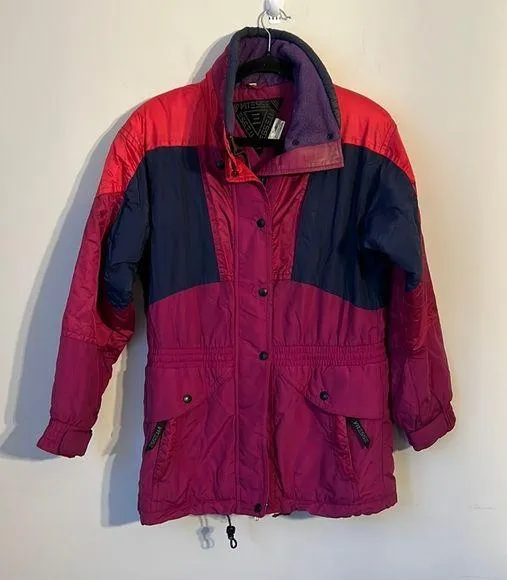 Vintage 90’s Vitesse Pink Purple Colorblock Ski Parka with Elastic Cinched Waist Size 8