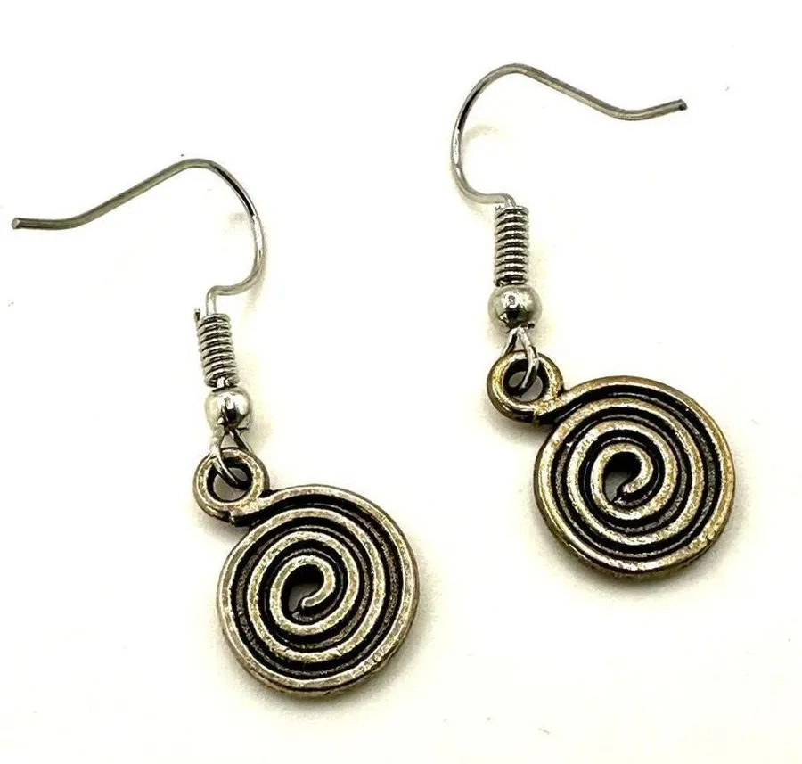 Silver tone spiral drop earrings