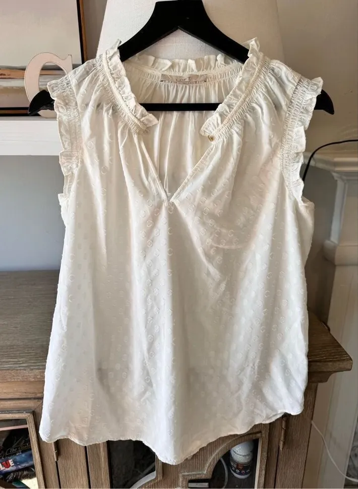 LOFT White Sleeveless Bubble Print Blouse Size Medium