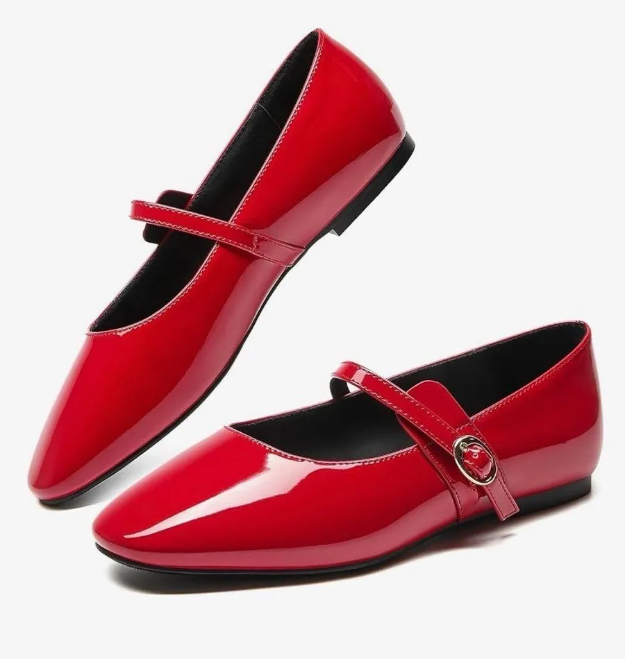 NEW Mary Jane Flats Comfortable Round Toe Red Patent Ballet Flats Career Shoes 8